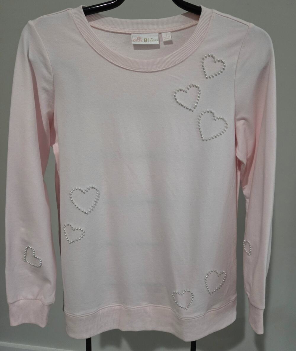 Belle Kim Gravel French Terry Pearly Heart True Love Top Small Pink A714866 NWOT